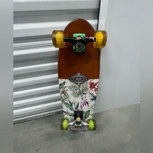 Brown and White Skateboard with Floral Design